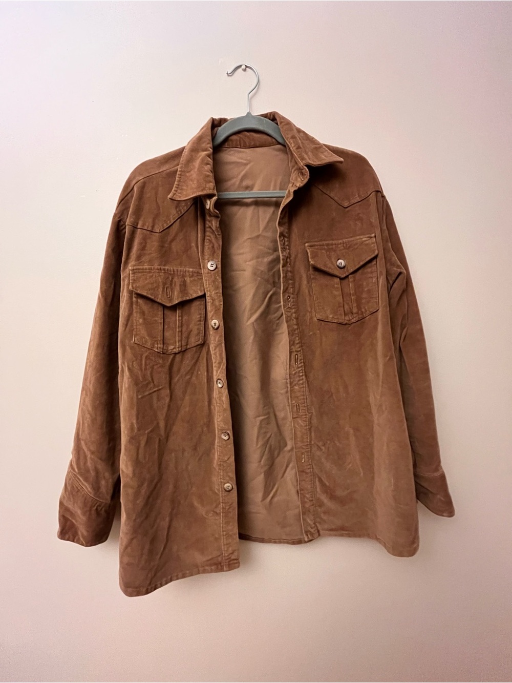 Men's Casual Corduroy Button-Up Shirt Jacket - Brown